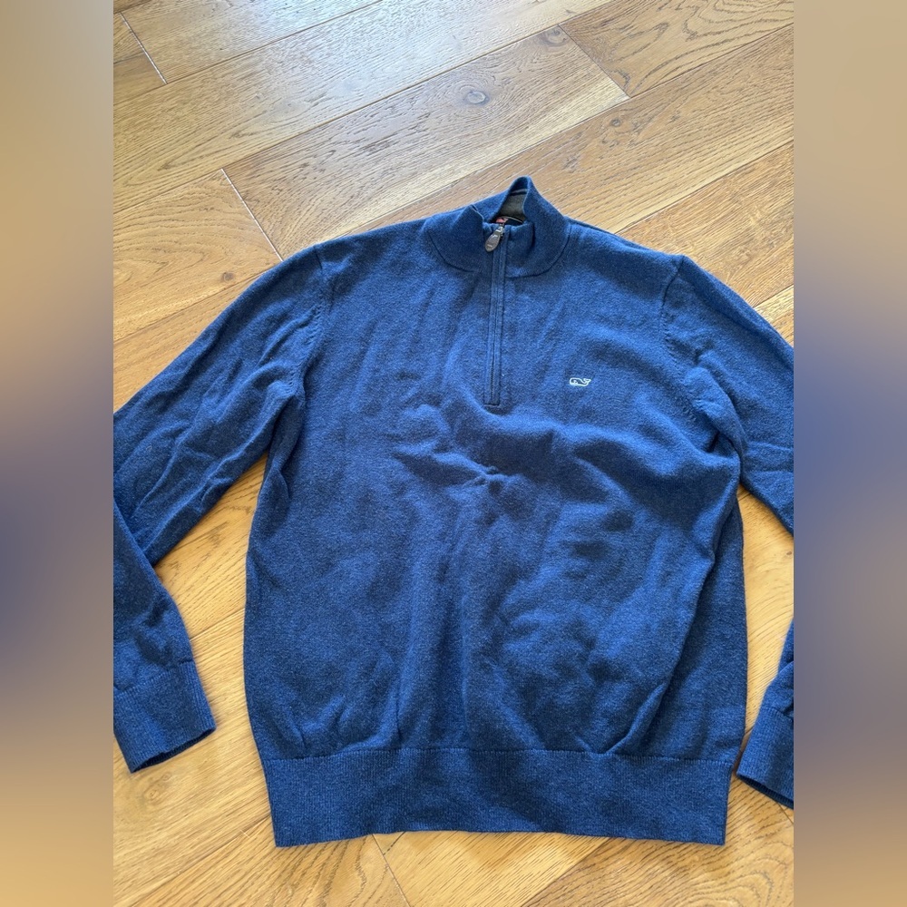 Vineyard vines cotton and cashmere blend half zip sweater mens small blue